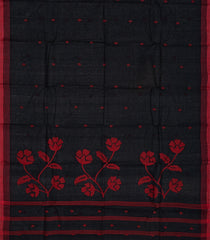 Black Handloom Dhakai Cotton Saree With Red Border-Black