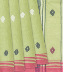 Cardamom Green Handloom Dhakai Cotton Saree With Buttas-Cardamom Green