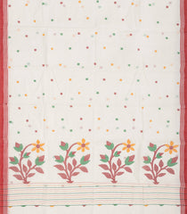 Off White Handloom Dhakai Cotton Saree With Buttas-Off White