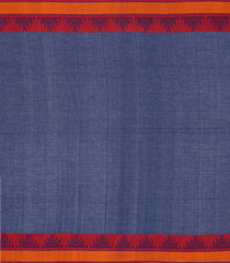 Navy Blue Chanderi Cotton Saree With Temple Motifs-Navy Blue