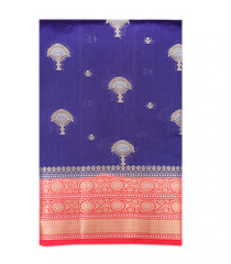 Blue Benarasi Woven Dupion Silk Saree With Flower Zari Butta & Vine Motifs in Contrast Pink Border