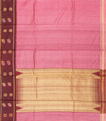 Bubble Gum Pink Handloom Dupion Silk Saree With Checks & Annam Motifs in Border-BubbleGum Pink