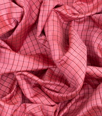 Bubble Gum Pink Handloom Dupion Silk Saree With Checks & Annam Motifs in Border-BubbleGum Pink