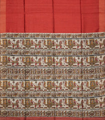 Red Handloom Dupion Silk Saree With Printed Chariot Motifs-Red