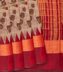 Dusty Pink Handloom Dupion Silk Saree With Printed Vine Motifs -Dusty Pink