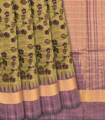 Sage Green Handloom Dupion Silk Saree With Printed Vine Motifs -Sage Green