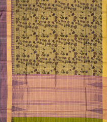 Sage Green Handloom Dupion Silk Saree With Printed Vine Motifs -Sage Green