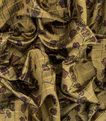 Sage Green Handloom Dupion Silk Saree With Printed Vine Motifs -Sage Green