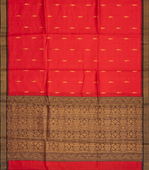 Red Handloom Dupion Silk Saree With Floral Motifs-Red