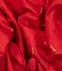 Red Handloom Dupion Silk Saree With Floral Motifs-Red