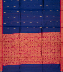 Blue Handloom Dupion Silk Saree With Floral Motifs-Blue