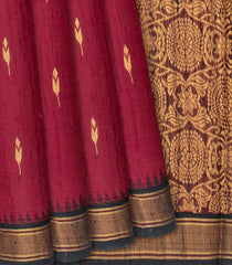 Crimson Handloom Dupion Silk Saree With Floral Motifs-Crimson