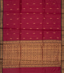 Crimson Handloom Dupion Silk Saree With Floral Motifs-Crimson