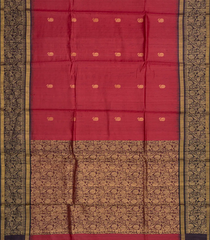 Crimson Handloom Dupion Silk Saree With Floral Motifs-Crimson