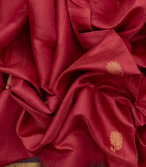 Crimson Handloom Dupion Silk Saree With Floral Motifs-Crimson