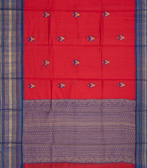 Red Handloom Dupion Silk Saree With Floral Motifs-Red