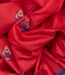 Red Handloom Dupion Silk Saree With Floral Motifs-Red