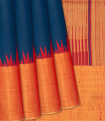 Blue Handloom Dupion Silk Saree With Red Border-Blue