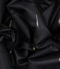 Black Handloom Dupion Silk Saree With Jasmine Bud Motifs-Black