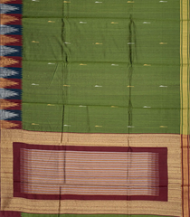 Green Handloom Dupion Silk Saree With Jasmine Bud Motifs-Green