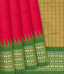 Red Woven Dupion Silk Saree With Green Border-Red