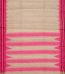 Cream Woven Dupion Silk Saree With Pink Border-Cream