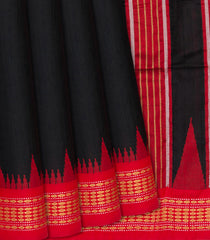 Black Woven Dupion Silk Saree With Red Border-Black