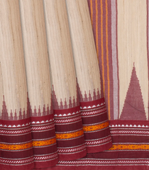 Cream Woven Dupion Silk Saree With Maroon Border-Cream