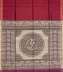 Crimson Handloom Plain Dupion Silk Saree With Printed Wedding Motifs-Crimson