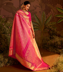 Pink Handloom Silk Saree With Annam Chakaram Motifs