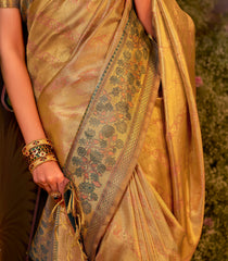 Gold Handloom Tissue Silk Saree With Floral Vine Motifs