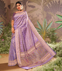 Lavender Handloom Lino Silk Saree With Floral Vine Motifs