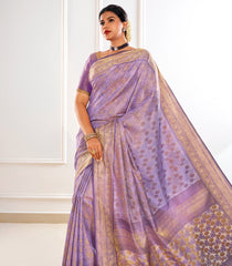 Lavender Handloom Lino Silk Saree With Floral Vine Motifs