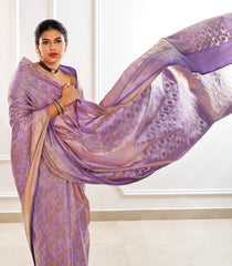 Lavender Handloom Lino Silk Saree With Floral Vine Motifs
