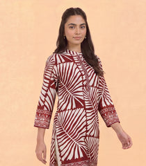 Dark Red & White Printed Kurta-RC5732
