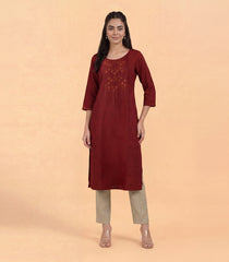 Deep red embroidered kurta-RC5737