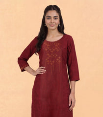 Deep red embroidered kurta-RC5737