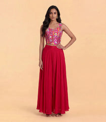 Deep Pink Festive Printed Corset Sharara Set-RC5643