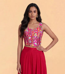Deep Pink Festive Printed Corset Sharara Set-RC5643