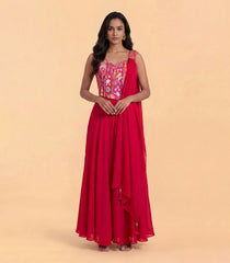 Deep Pink Festive Printed Corset Sharara Set-RC5643