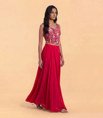 Deep Pink Festive Printed Corset Sharara Set-RC5643