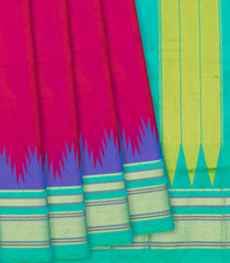 Pink Kanchipuram Silk Saree With Contrast Turquoise Border-Pink