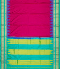 Pink Kanchipuram Silk Saree With Contrast Turquoise Border-Pink