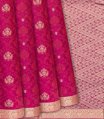 Pink Kanchipuram Silk Saree Floral Motifs-Pink