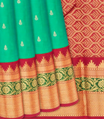 Aquamarine Woven Silk Saree With Floral Buttas-Aquamarine