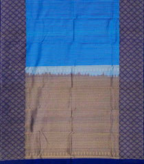 Cyan Silk Saree With Stripes & Contrast Border-Cyan