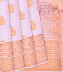 Baby Pink Silk Saree With Floral Motifs & Peacock Buttas-Baby Pink