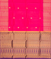 Pink Silk Saree With Floral Zari Buttas & Contrast Pallu-Pink