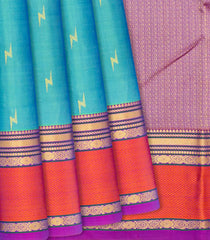 Cyan Silk Saree With Zari Buttas & Contrast Border-Cyan