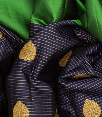 Green & Blue Half & Half Silk Saree With Zari Stripes & Buttas-Green